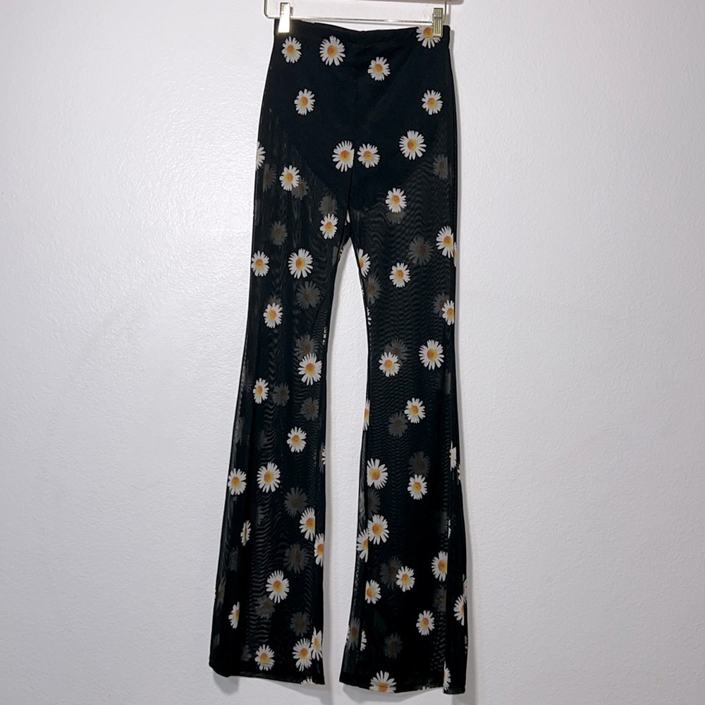 One By One Black Floral Sheer Pants & Top Size M